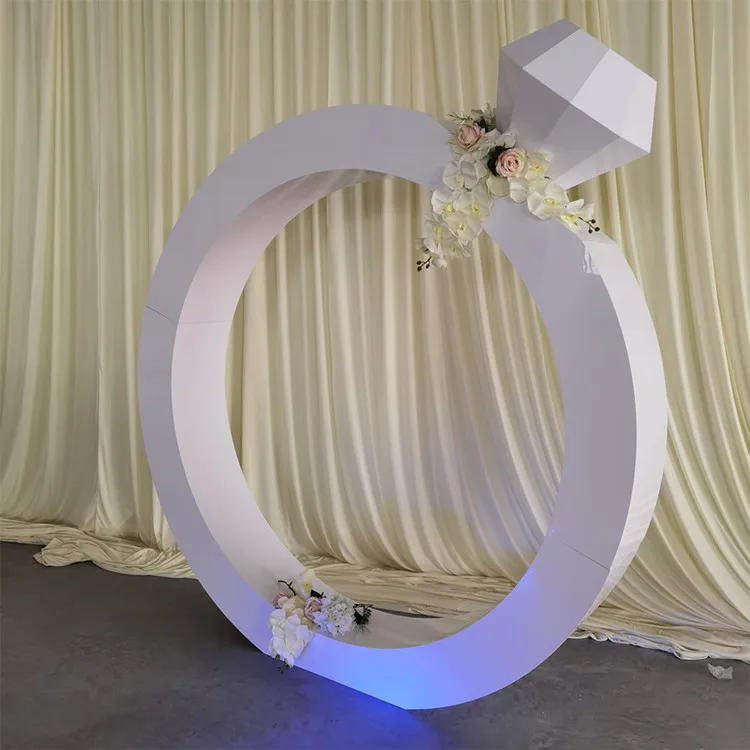 Elegant Round Diamond Ring White Acrylic Circle Arch Backdrop For Wedding Stage Backdrop