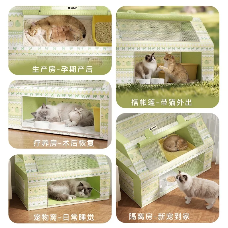 Portable Rectangular Pet Maternity Bed Breathable Villa‑Style House for Cats Dogs Summer Indoor Resting Use