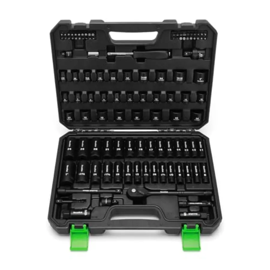 

3/8" Drive Impact Socket Set, 109-Piece SAE 5/16"-1" and Metric (6mm-24mm), Deep and Shallow, 6 Point, Adapters, Ratchet Handle