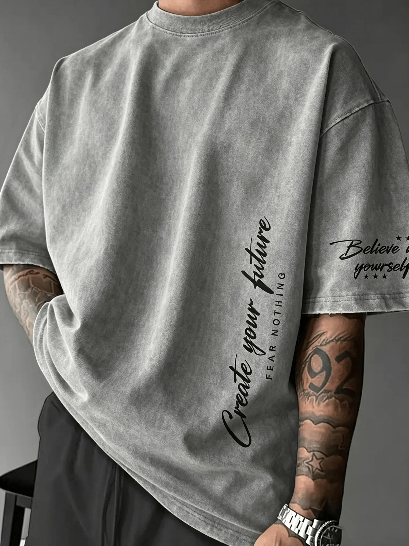 American Men's Summer Future Letter Printed Soft and Breathable Round Neck T-shirt Suitable for Outdoor City Street Style Top