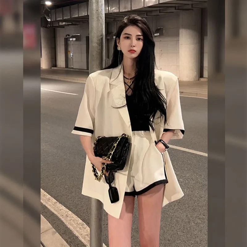 2024 Summer New Black and White Suit Set Short Sleeved Top Color Shorts Women's Short Set Two Piece Set for Women Outfits Luxury