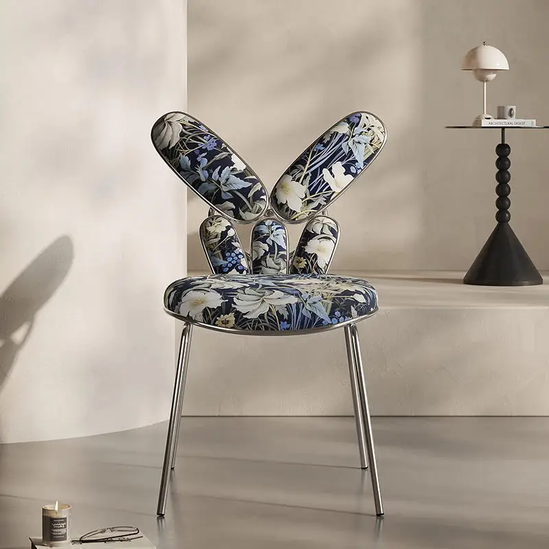 

#Italian Minimalist Stainless Steel Designer Dining Chair Simple Modern Printed Leisure Chair For Home New Living Room Sofa