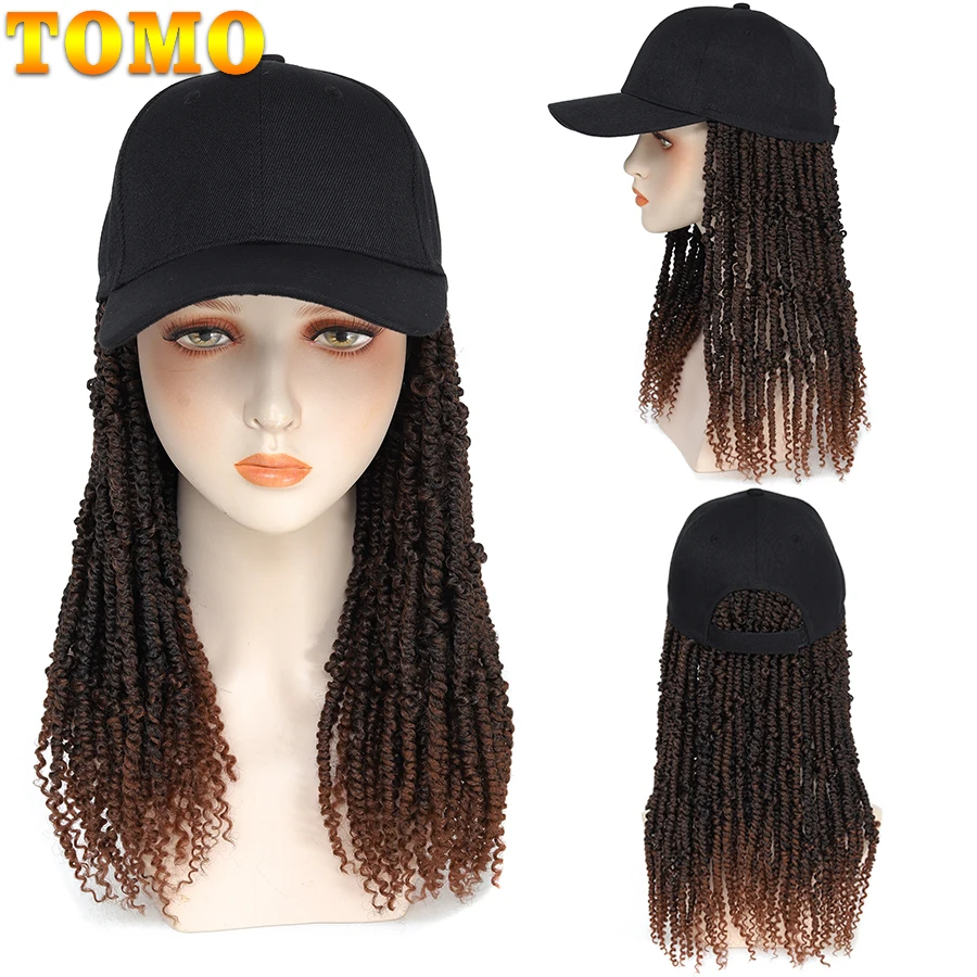 TOMO Baseball Cap Wig with Bomb Twist Crochet Hair Extensions 14/22Inch Short Synthetic Kinky Twist Wig Adjustable Baseball Hat