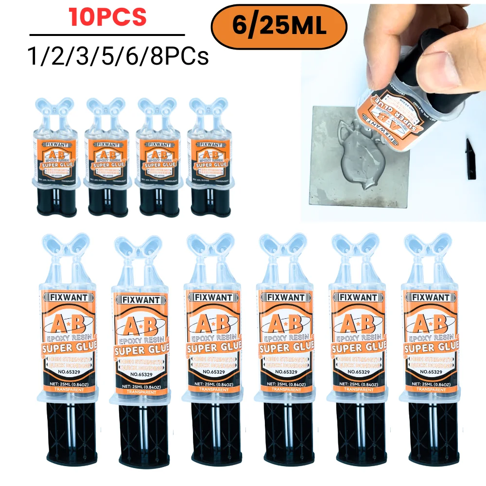 6/25ml Epoxy Resin AB Glue Waterproof Instant Fast Adhesive Repair Strong Super Liquid Glue For Wood Plastic Metal Glue Welding