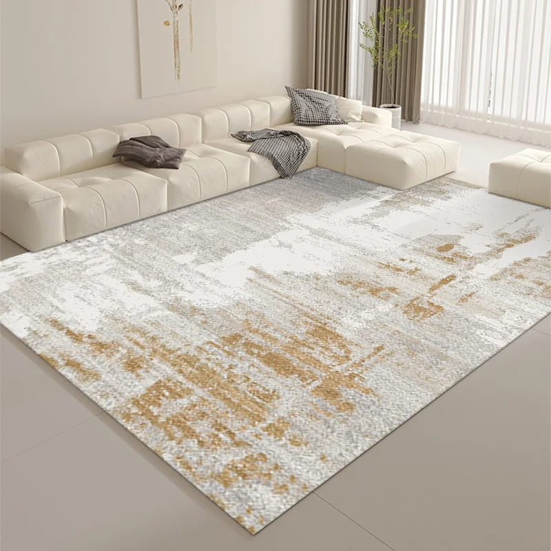 Modern Boho Minimalist Abstract Gold Line Area Rug Non-Slip Floor Mat for Living Room Bedroom Neutral Minimalist Home Decor