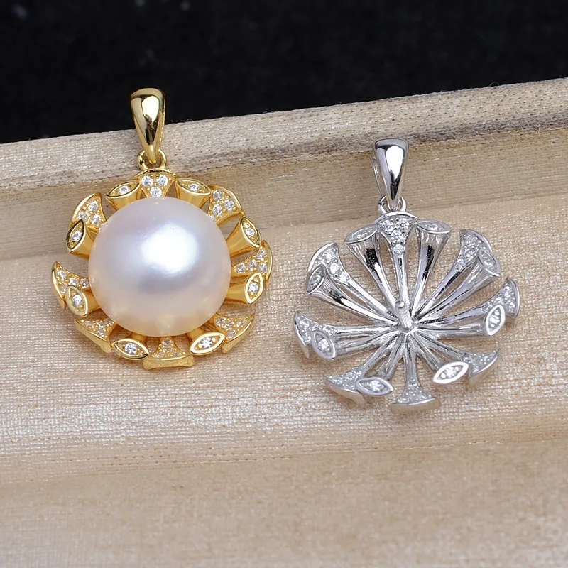 Wholesale 925 Sterling Silver Pendant Mounts Base Findings Settings Mountings Jewelry Fittings for 11-13mm Pearls 3pcs/lot