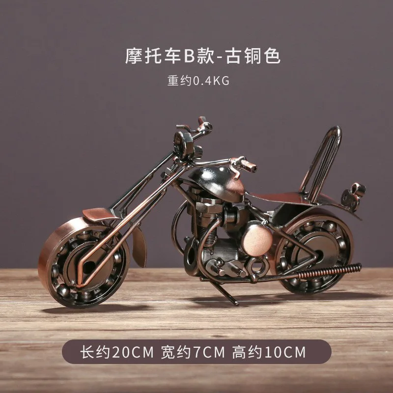 Metal Retro Motorcycle Model Motor Figurine Iron Motorbike Prop Handmade Boy Gift Kids Toy Home Office Decor Collection Model