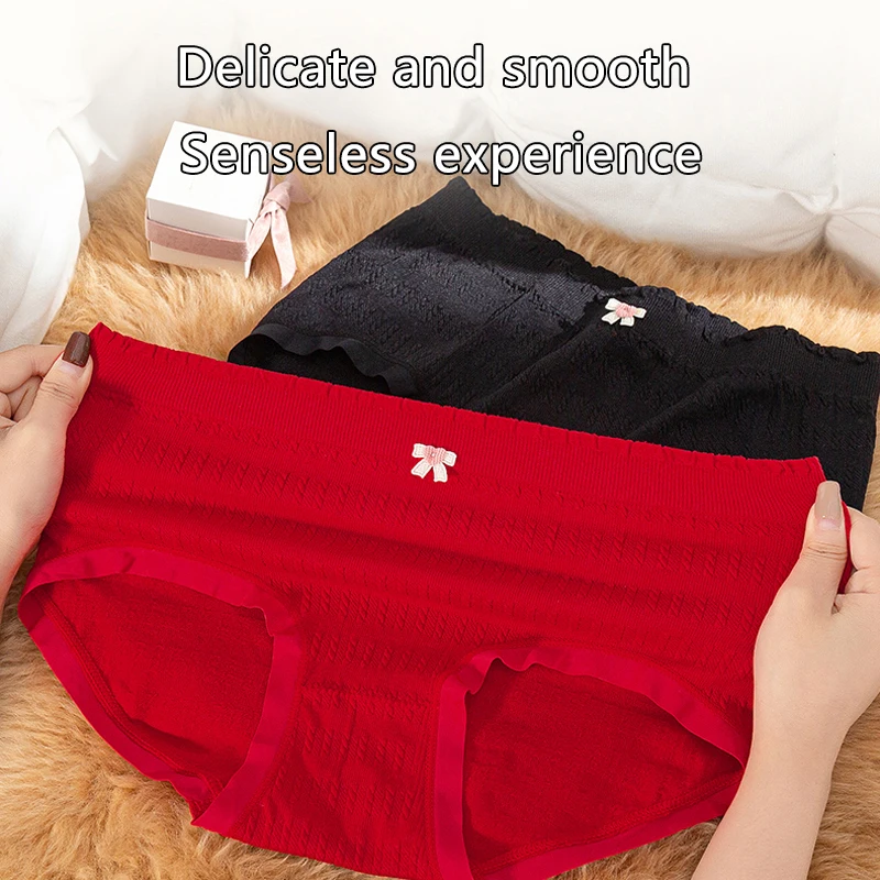 2PCS Soft Triangle Underwear Brief Woman Fashion Cotton Seamless Breathable High Waisted Intimates Panties Cute Solid Panty Girl