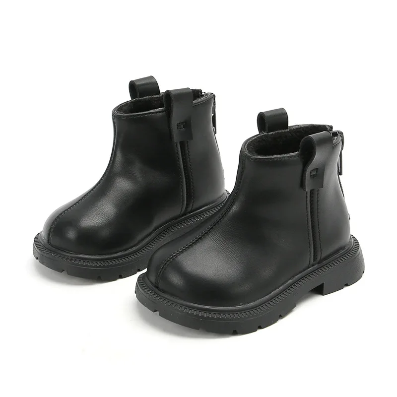 

Toddler Boys British Style Zip Boots Autumn Winter Solid Color Leather Shoes Black Baby First Walkers