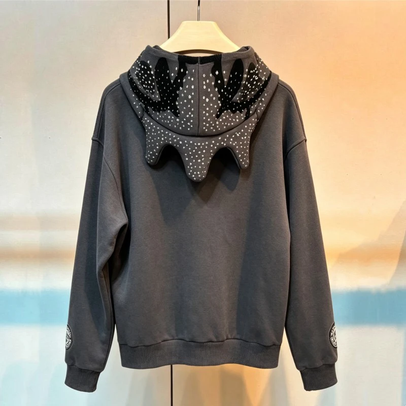 2XL Men Women Zipper Hoodie Glo Gang Jacket Embroidered Patches Joker Hotfix Rhinestone Sun Shaped Face Mask Hoody Street Outfit