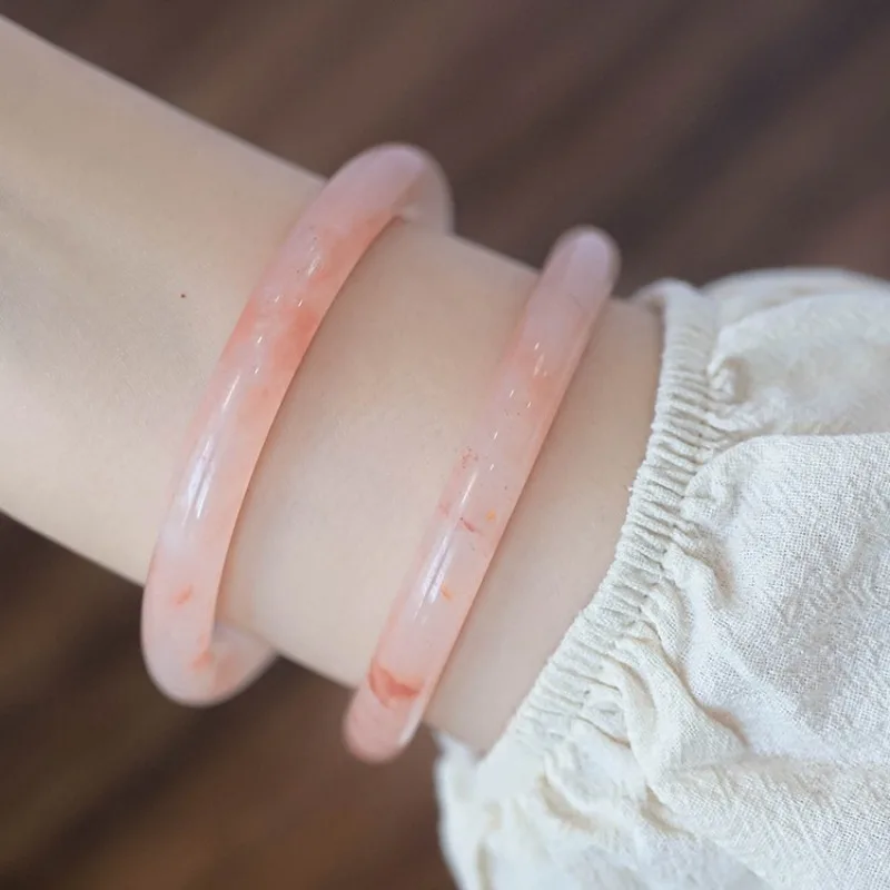 Natural Peach Blossom Stuffed Thin Round Bar Bracelet Fashionable Women's Model