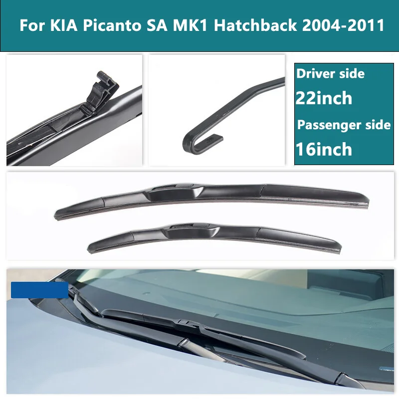 For KIA Picanto SA MK1 Hatchback 2004-2011 Front Rear Wiper Blades Brushes Cutter Accessories J Hook 2004 2005 2006 2007 2008