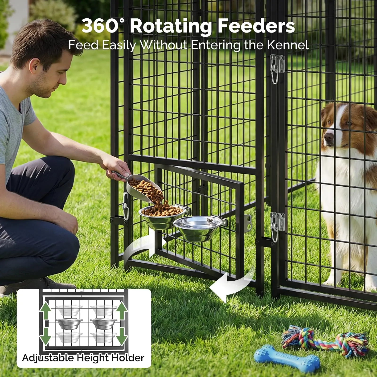Dog Kennel Outdoor, 8x4x6FT Large Outside Dog Kennel with Roof, Heavy Duty Outdoor Kennel Dog Run Enclosure with 2