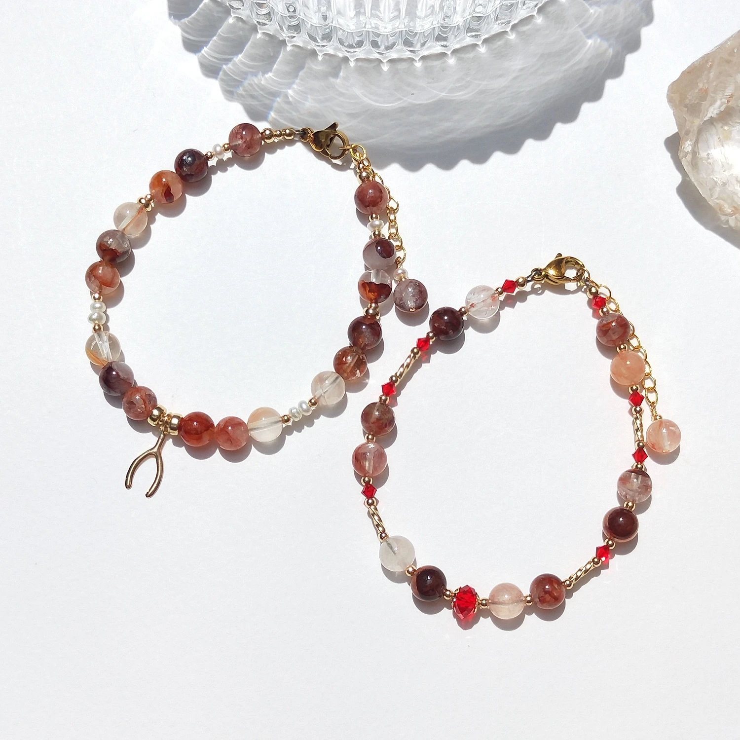 

Lii Ji натуральный кварц гематоида 6 мм американский браслет с подвесками из 14-каратного золота ручной работы модные украшения для вечеринки