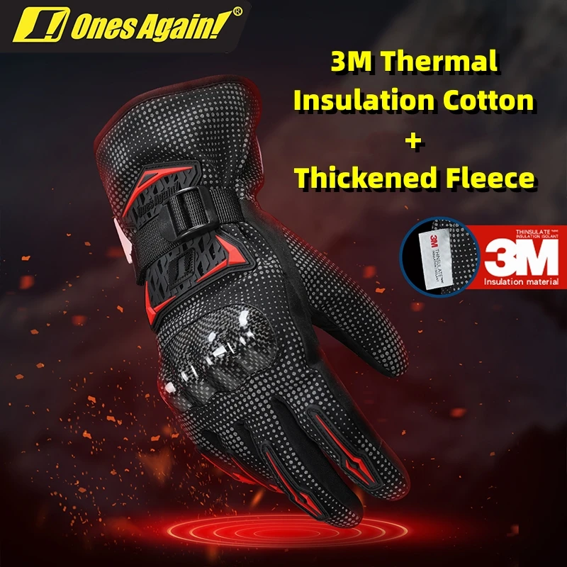 OnesAgain Winter Waterproof Windproof Thermal Motorcycle Gloves Reflective Soft Lined Full Finger Ski Riding Gear for Men Gloves