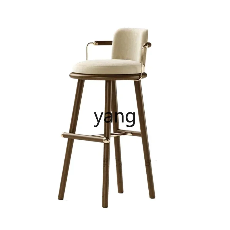 Yjq Light Luxury Solid Wood Bar Chair Home Kitchen Island Hotel Cafe Bar Stool