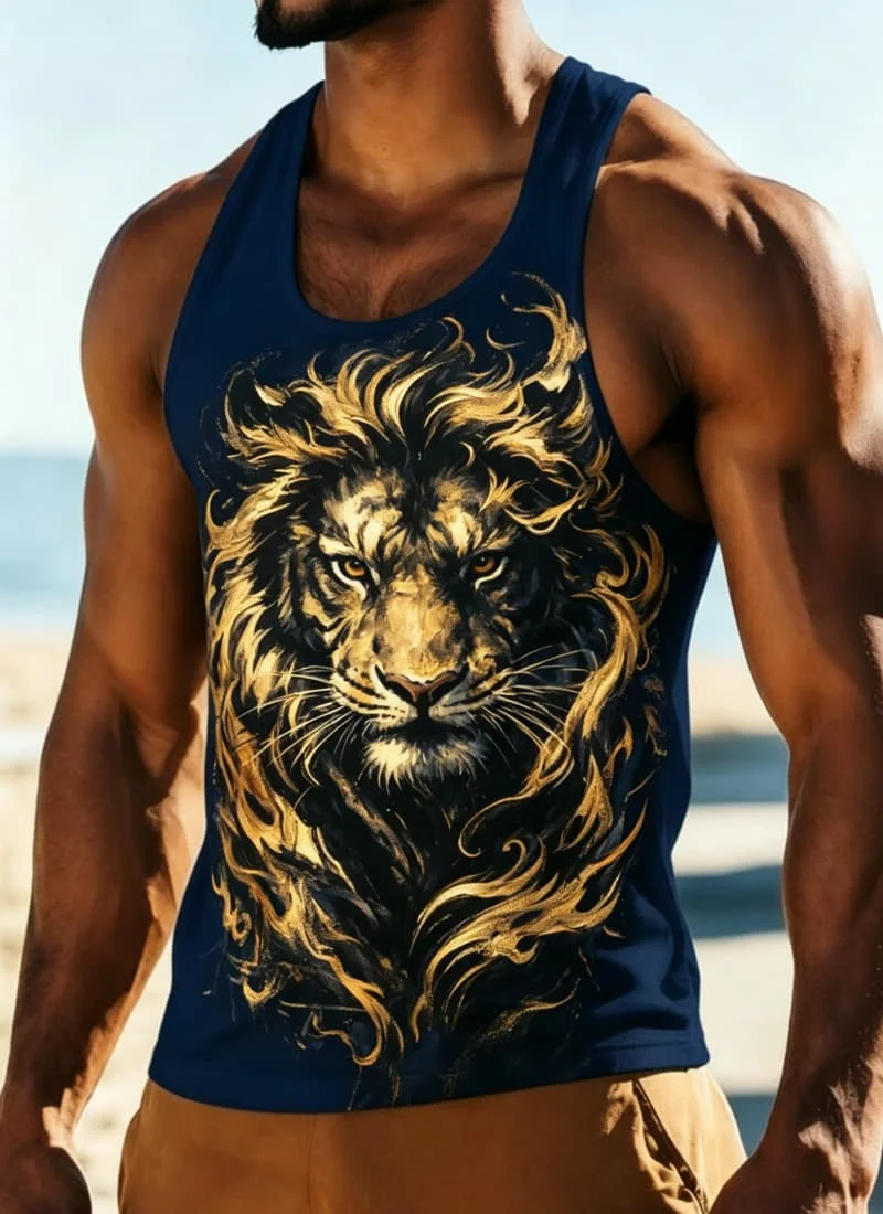 Men's domineering animal art printed sleeveless Tank, suitable for summer fitness, beach travel, daily travel, and casual wear