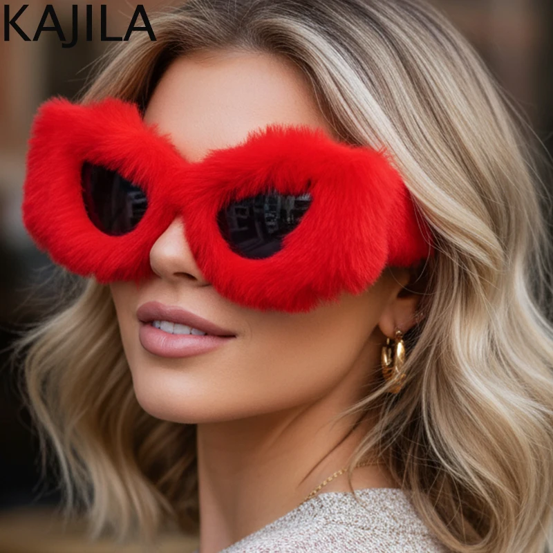 

Sexy Cat Eye Punk Sunglasses Women Soft Fur Velvet Sun Glasses Ladies 2025 Luxury Brand Shades Eyewear Oculos De Sol Feminino