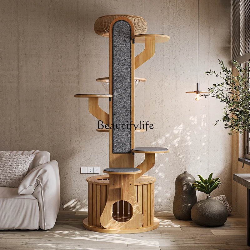

Solid wood cat climbing frame nest scratching column jumping platform cat tree integration
