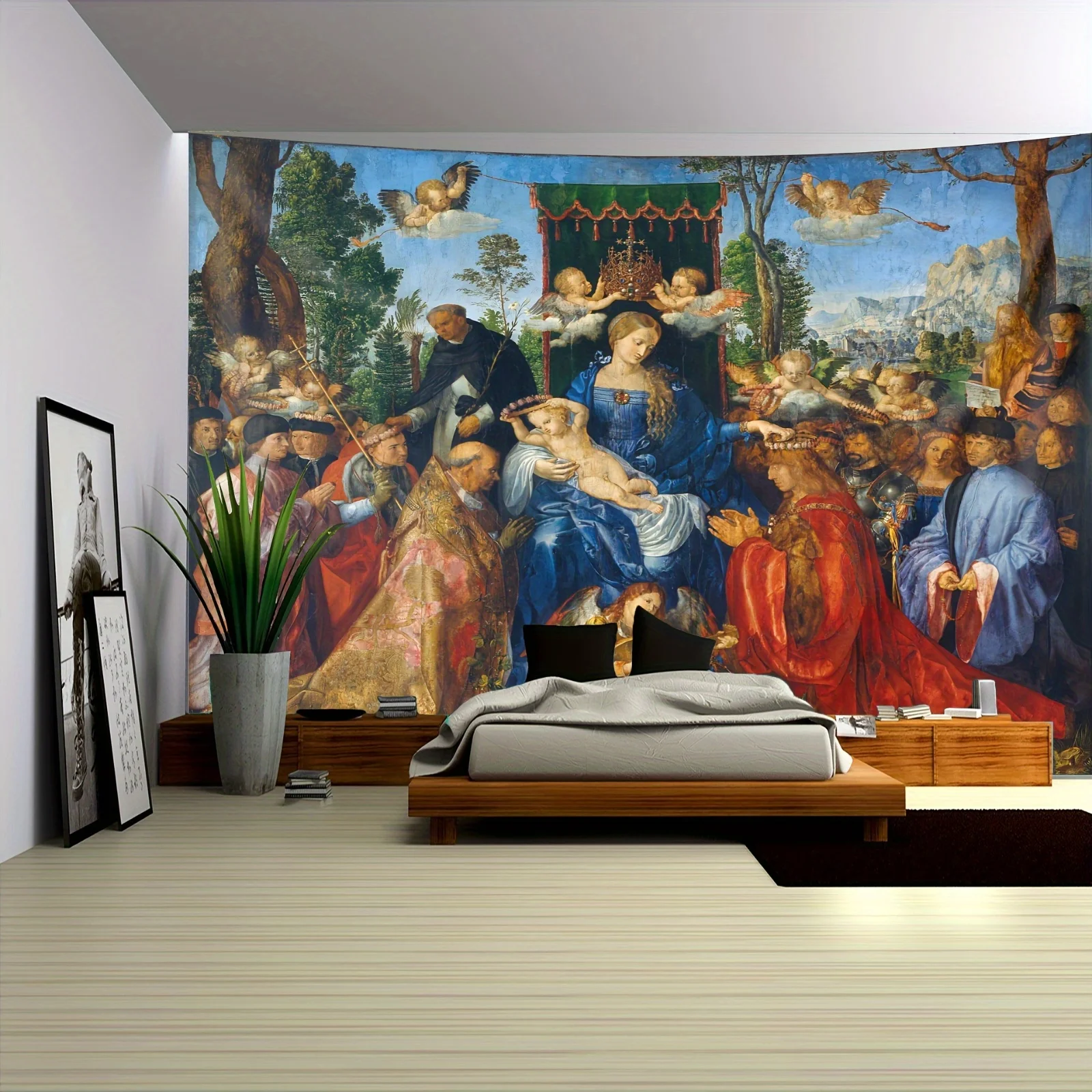 Large Renaissance Baroque Religious Christian Tapestry Wall Hanging Polyester Print Fabric Decor for Church Nursery Living Room