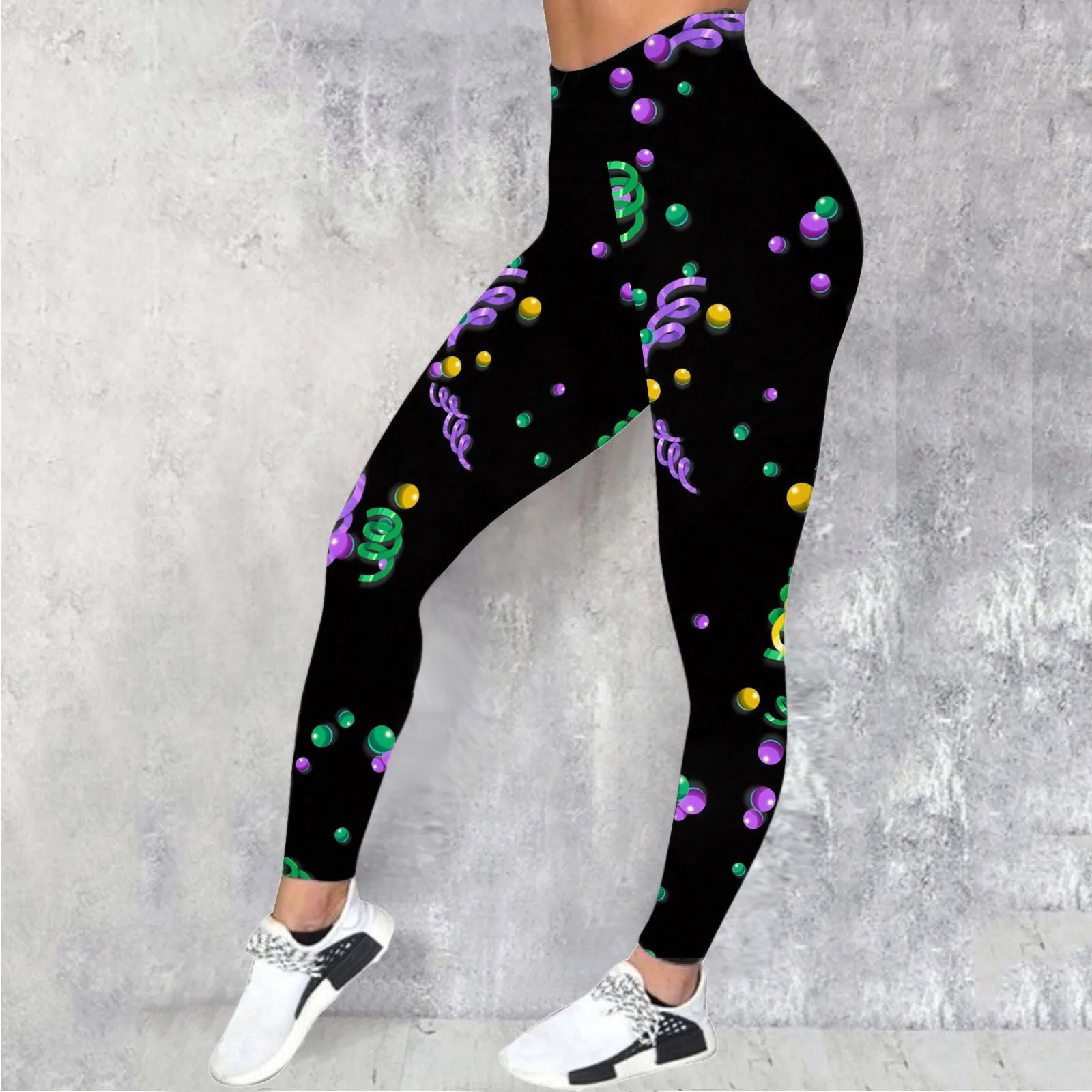 Women Mardi Gras Leggings High Waist Print Carnival Leggings Casual Colorful Print Festival Trousers