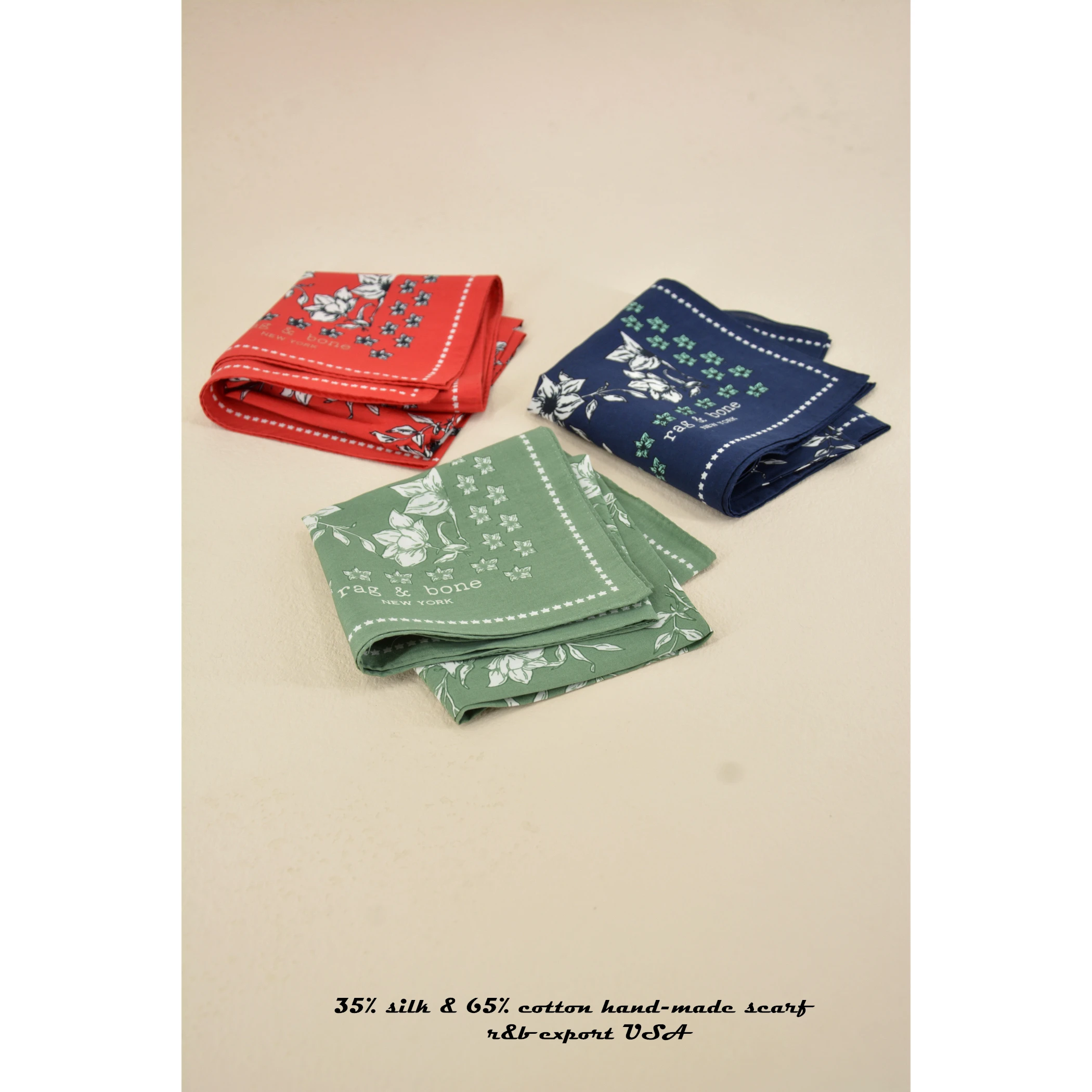 オリジナルシルクコットンプリントスクエアスカーフヘッドウェアネクタイ多機能春夏秋冬ユニセックス植物花柄