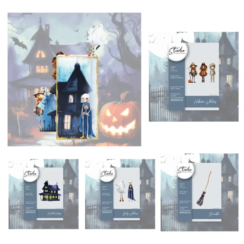 HauntedSpooky Street Wibblers Halloween Collection House Broomstick Metal Cutting Dies Stamps Scrapbooking Diary Decoration DIY