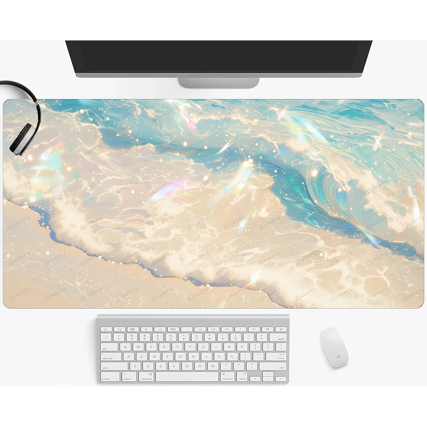 

Радужный коврик для мыши в художественном стиле с пляжным принтом, очень большой, из мягкой резины, для игр, в разных размерах