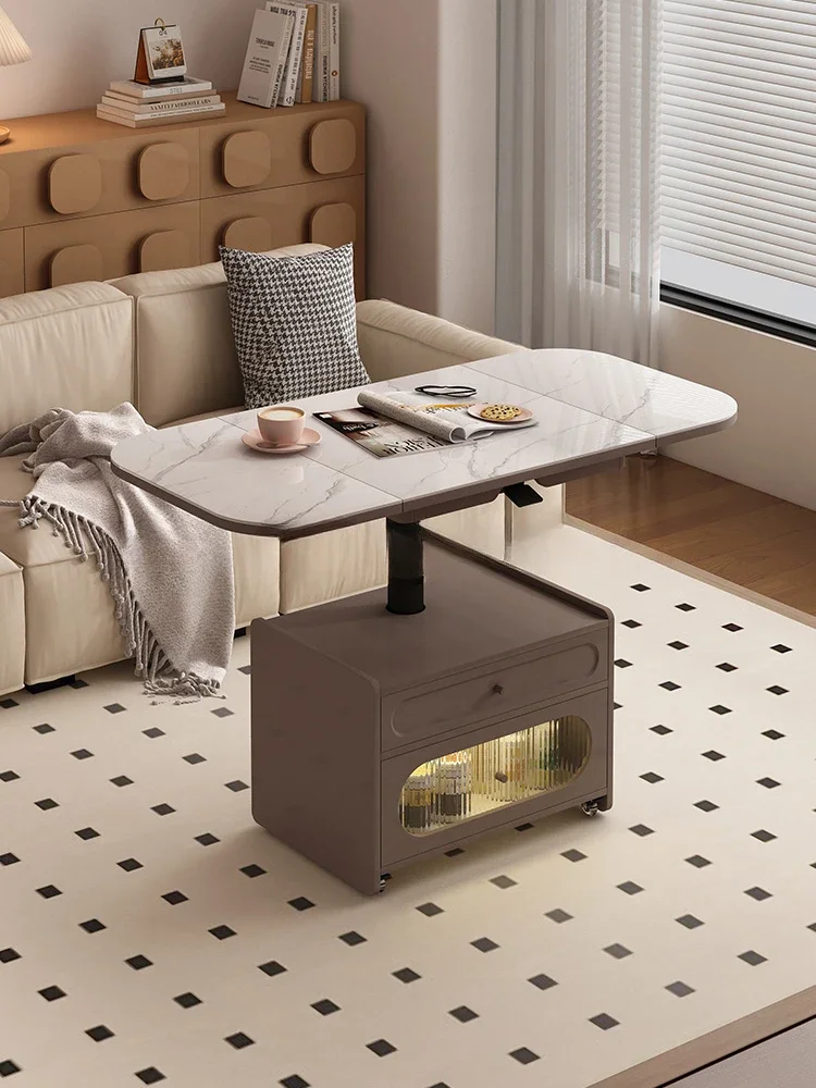 

VModern foldable lift coffee table dining table dual-purpose integrated mobile small apartment living room sofa side cabinet