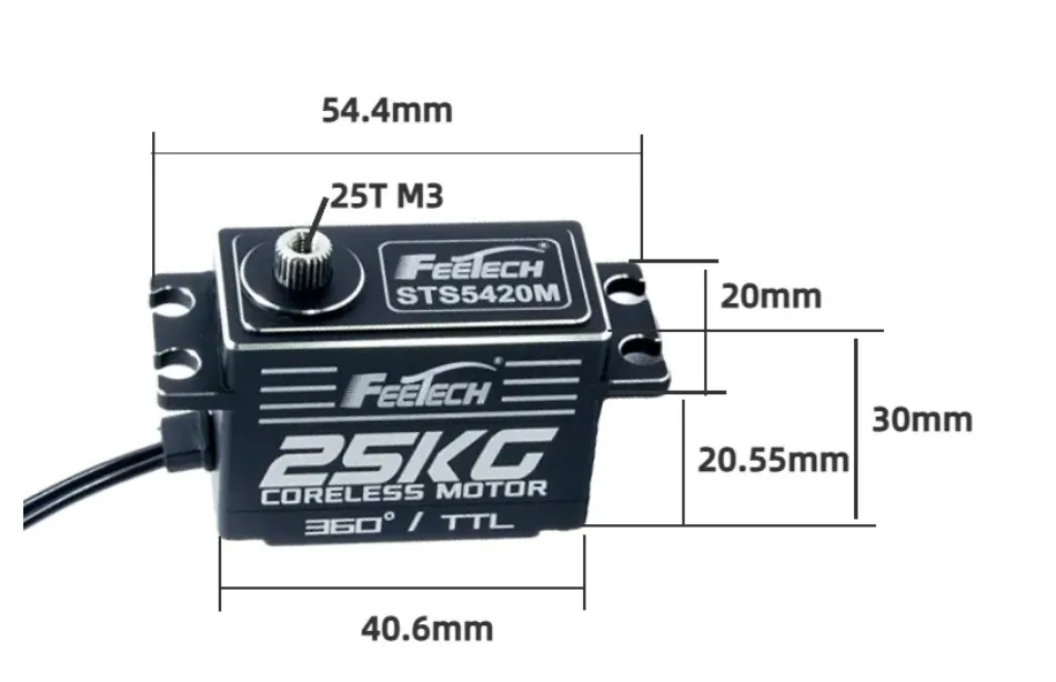 High-Speed 360-degree Industrial Robot Servo 7.4V 25KG 0.1s Low Profile Smart Home AI with Connector and 6mm Motors"