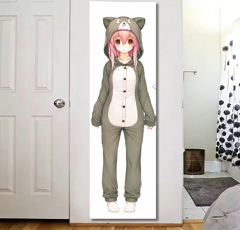 YOU and ME and Her Anime Vertical Long Tapestry Cute Pink Hair Girl Bear Hood Pajamas Character Polyester Wall Hanging Backdrop