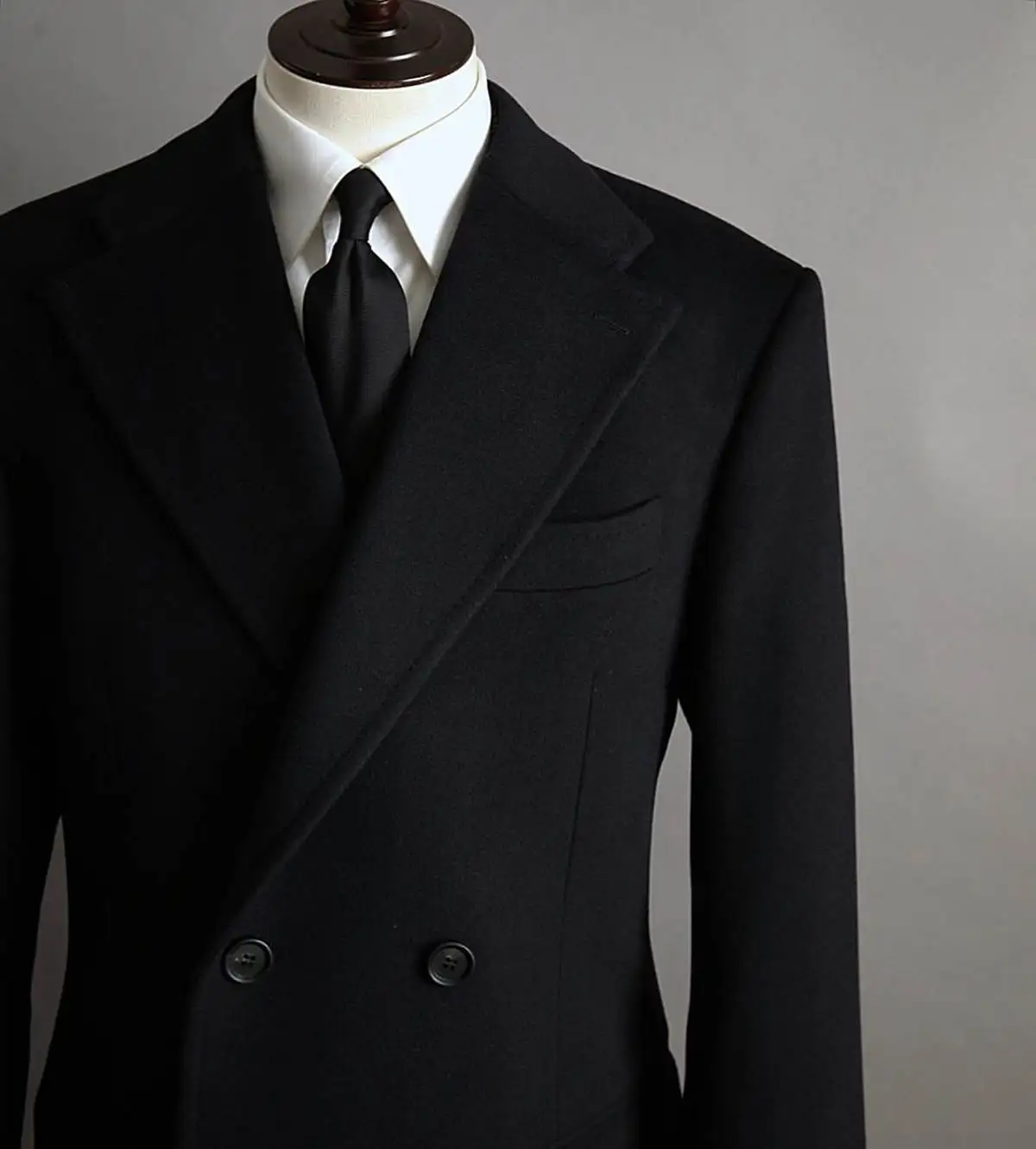 Black Tweed Men Coat Long Double Breasted Wool Blend Winter Outwear Custom Made Groom Formal Wear One Piece