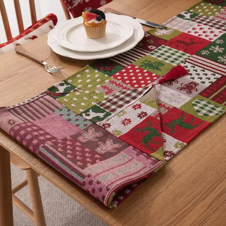 Christmas Table Runner Polyester Washable Seasonal Winter Xmas Kitchen Dining Table Decoration for Party Holiday Home Dining Roo