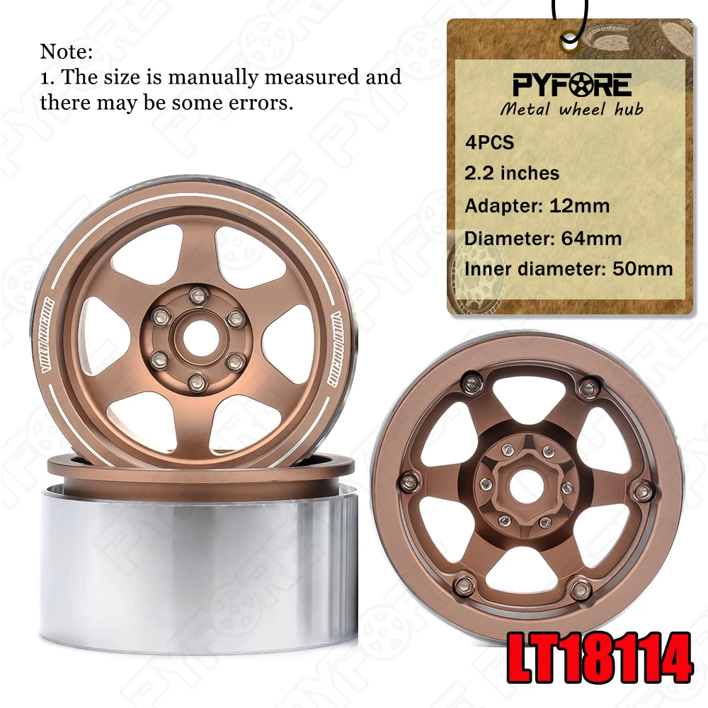 

PYFORE 2.2in 1/8 1/10 Crawler Car Metal Wheel Hub Diameter 64mm Inner Diameter 50mm Connector 12mm Wheel Hub # LT18114