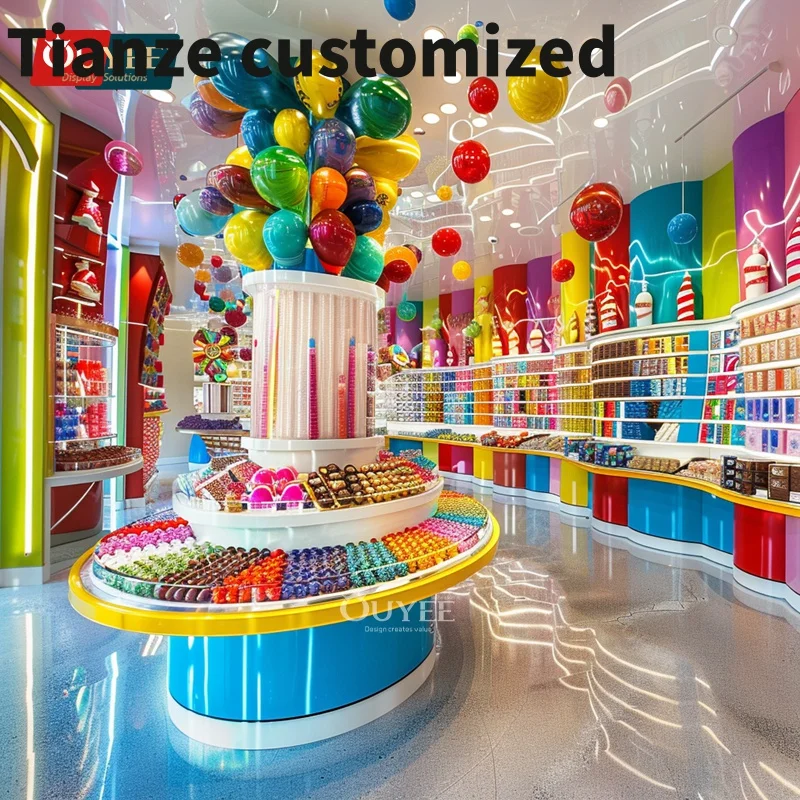 Customized-Wooden Cabinets Snack Display Counter Candy Store Furniture Children Shop Column display stand Wall Sweet Di