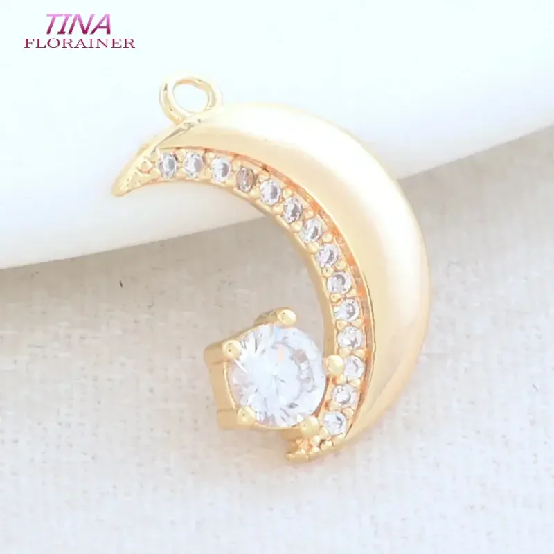 11.5*16MM 14K Gold Color Brass and Zircon Moon Shape Charms Pendants Necklace Earrings Jewelry Making Supplies Diy Accessories