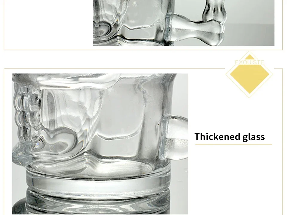 Classical Pirate Partner Beer Cup Crystal Glass Creative Skull Face Bone with Handle Drinking Wine Vodka Essential Bar KTV