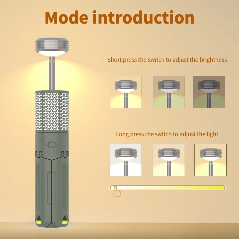 LED Outdoor Camping Lantern, UBS Rechargeable, Adjustable Color Temperature Outdoor Portable Lantern, IP65 Waterproof, Retractab