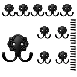 10 pcs Wall Black Clothes hook Wall Mounted Dual Coat hook Rack for Hardware Home Coats Hat Clothes