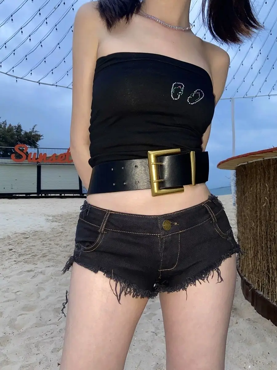 Spice Girls Low Waist Sexy Y2k Denim Shorts Skinny Hips Fringed Jeans Hot Pants Women