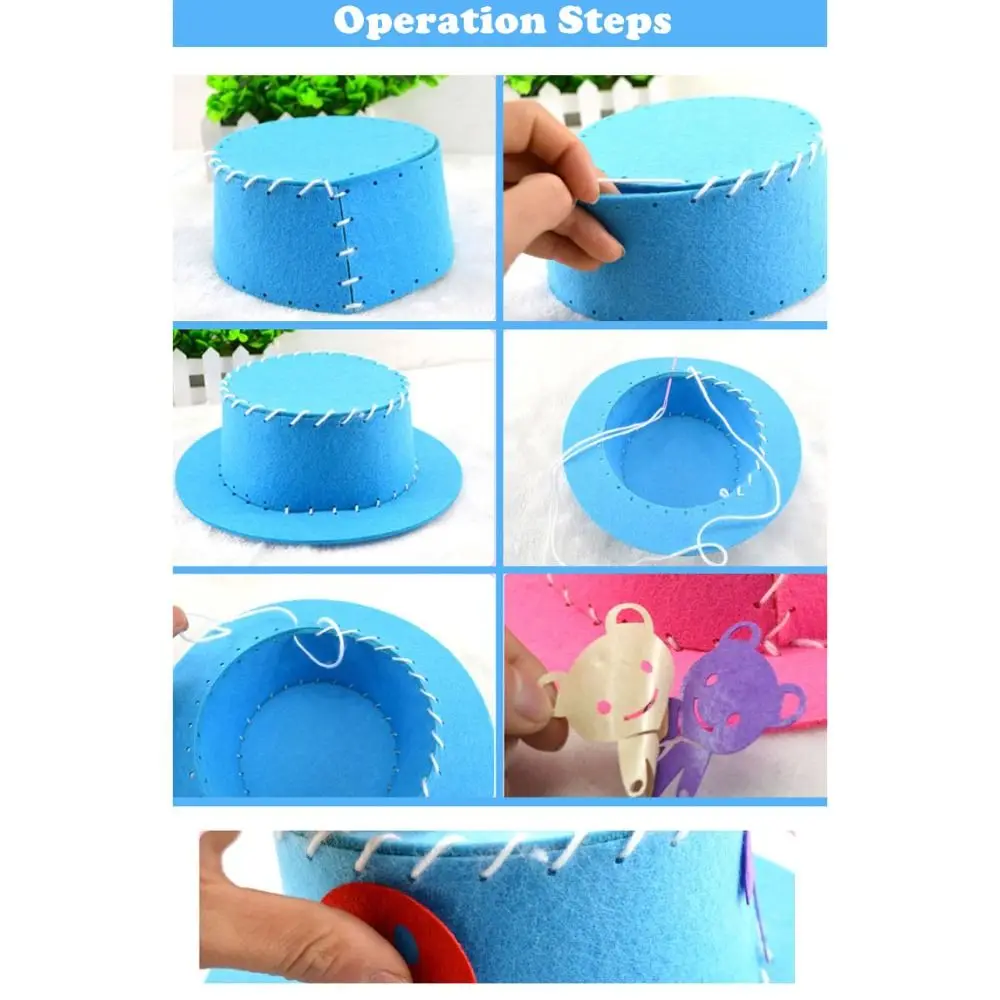 Safety Weaving Kids DIY Hat Toy Flowers 3D Handmade Sewing Eva Hat Art Crafts Animal Kindergarten