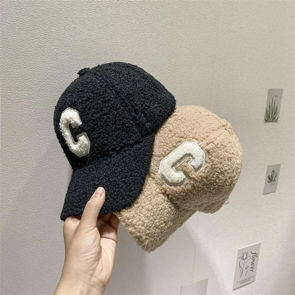 Winter Lamb Baseball Cap Woman Korean C letter Caps Fashion Men Hipster INS Plush Warm Simple Peaked Hat Causal Outdoor Caps