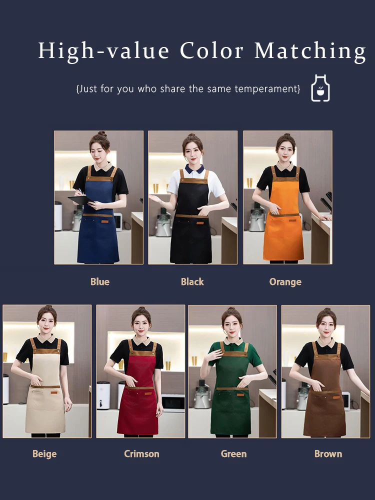 ผ้ากันเปื้อนผ้าฝ้ายแคนวาสแบบไขว้หลังสำหรับงานหนัก - ชุดทำงานกันน้ำและน้ำมันสำหรับร้านกาแฟ ร้านอาหาร ร้านเบเกอรี่ และร้านชานมไข่มุก