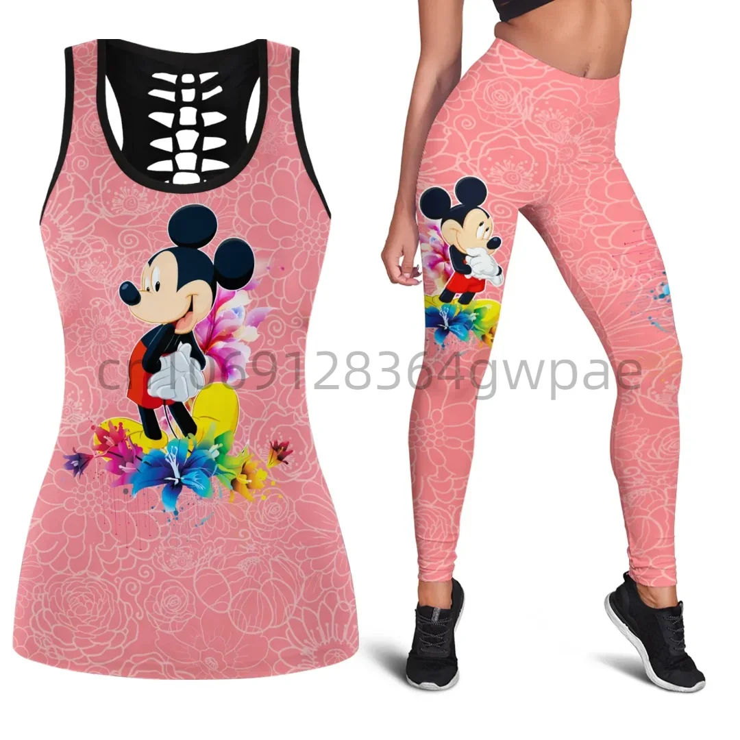 2024 Disney Mickey Women\'s Book Hollow Tank Top Leggings Yoga Wear Fitness Leggings Sports Suit Disney Tank Top Leggings Suit