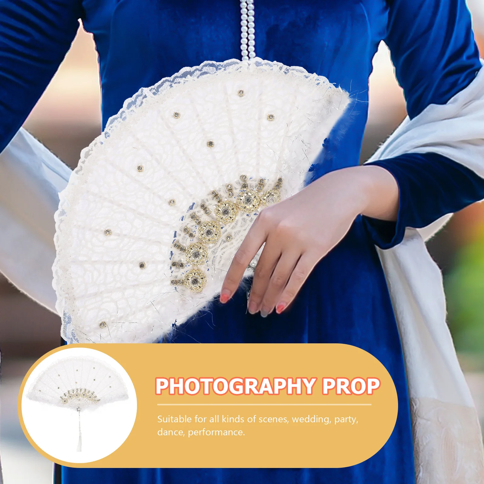 

Fan Handheld Plastic Wedding Bridal Dance Decorative Lady Folding Fans Plume Prop Photoshoot Long Lasting Premium