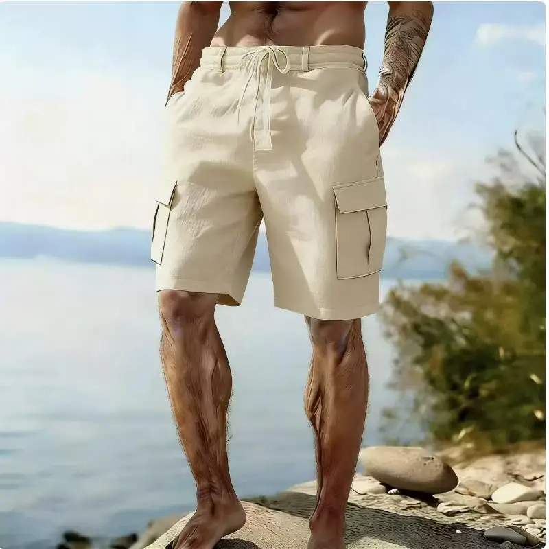 

Summer Men's Cargo Shorts Drawstring Elastic Waist Multi Pocket Casual Breathable Quick Dry Beach Workout Fitness Short Pants