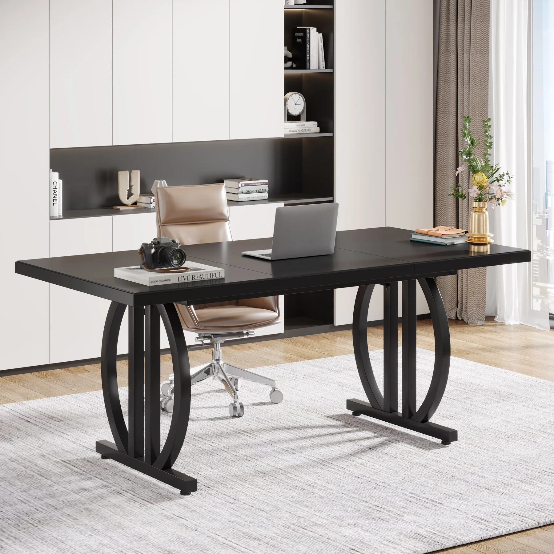 Tribesigns Dining Table for 4-6 People, 63 Inch Black Dining Room Table with Heavy Duty Metal Frame