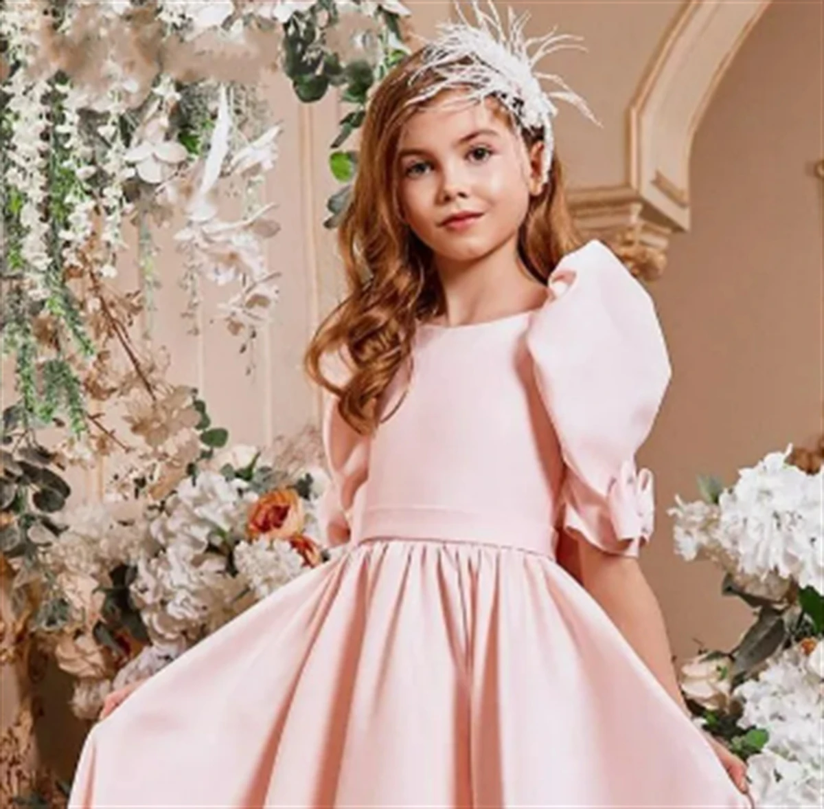 فستان فتاة الزهور الوردي لحفلات الزفاف من الساتان بطول الأرض مع فيونكة فستان حفلة عيد ميلاد الأميرة للأطفال الأول حسب الطلب #4