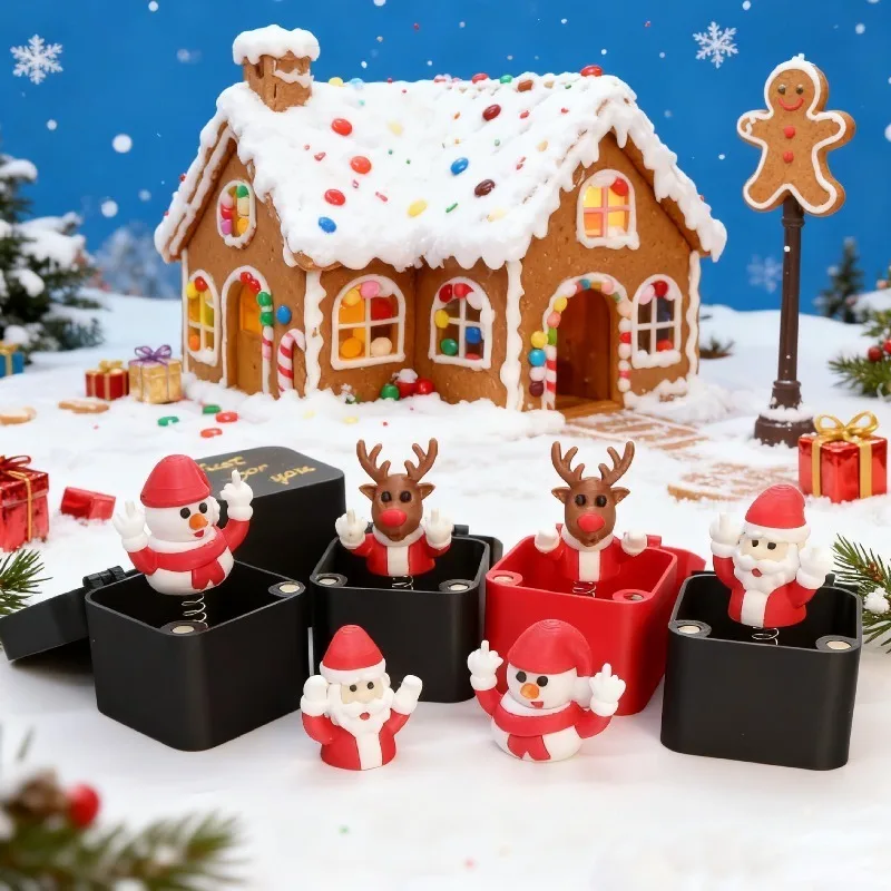 Creative Santa Claus Elk Snowman Middle Finger Box Christmas Gift Surprise Box Ornament