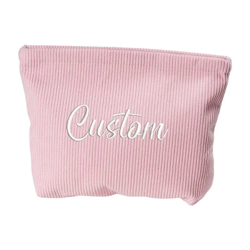 Personalized Solid Color Corduroy Toiletries Bag, Custom Embroidered Ins-Style Clutch Bag, Souvenir Wedding Gift Bag Logo